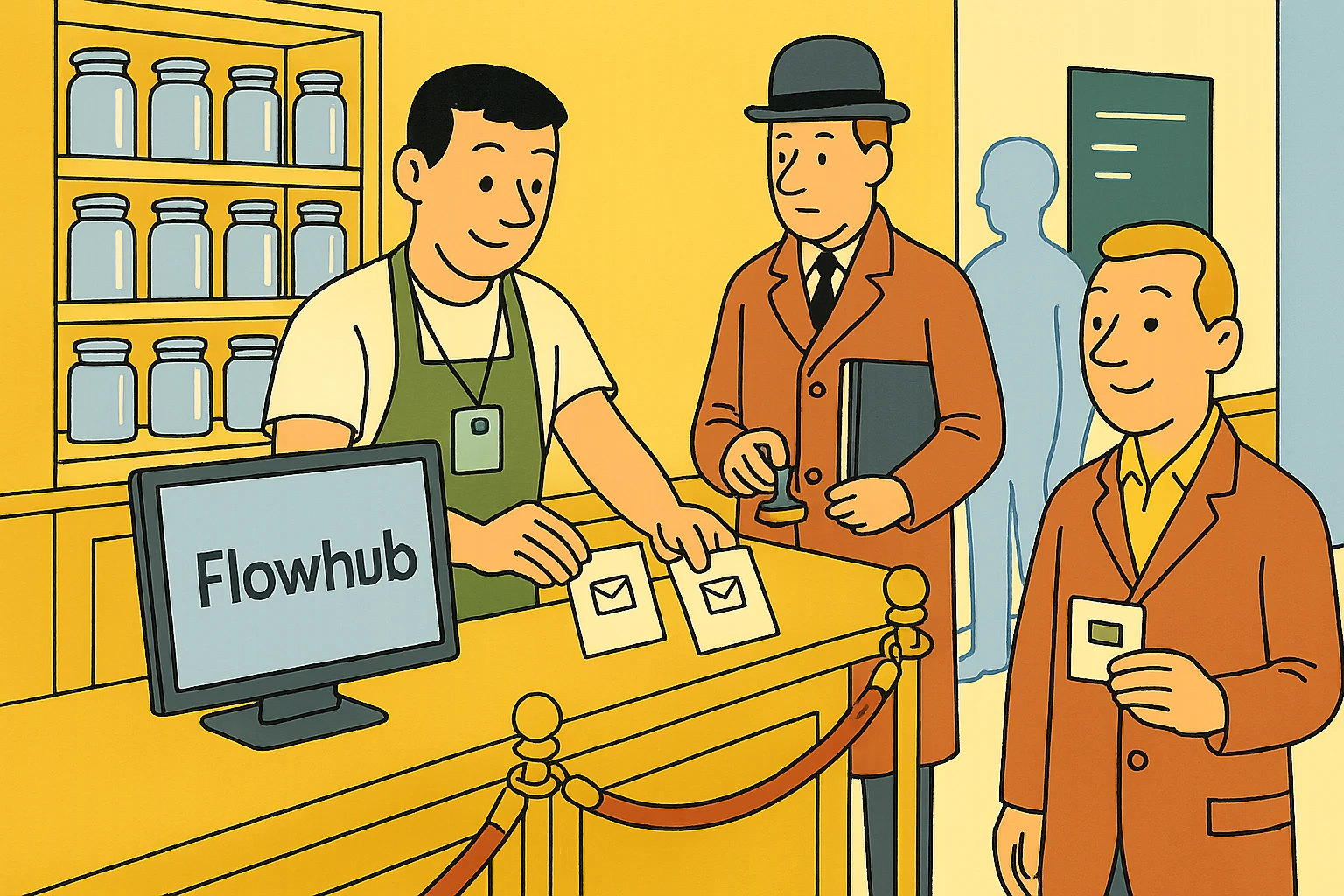 Flowhub: Deduplicated by email. The register fills in the rest.